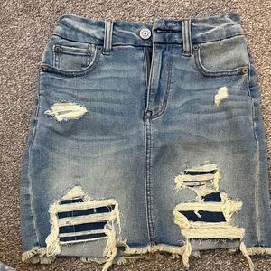 American Eagle Outfitters Distressed Denim Mini Skirt - Blue